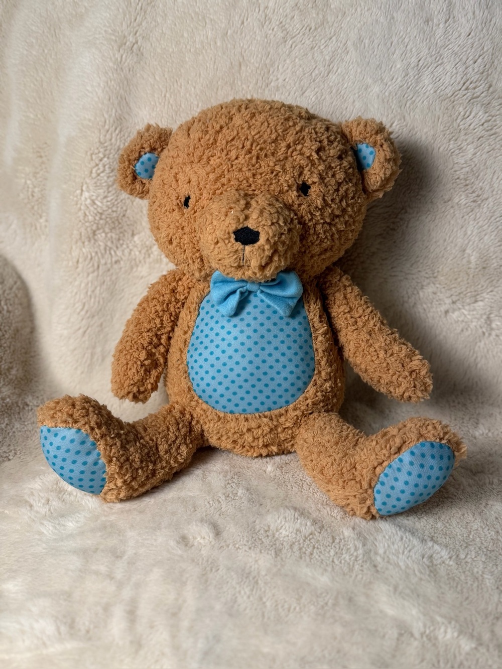 Hallmark Brown Teddy Bear with Light Blue Polka Dot Accents